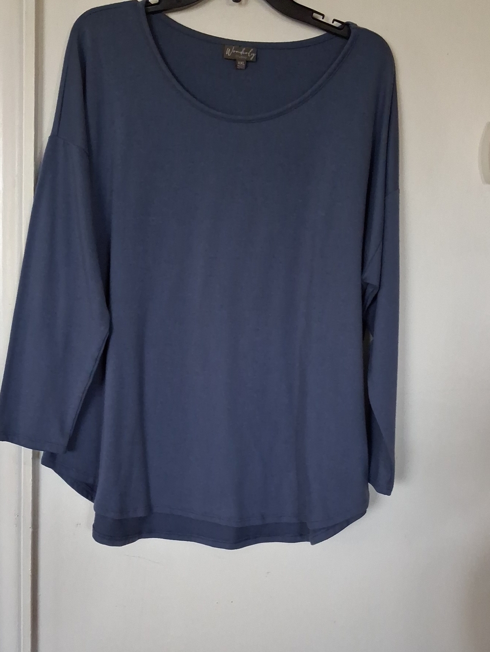 Wonderly Dusty Blue Long Sleeve Scoop Neck Top